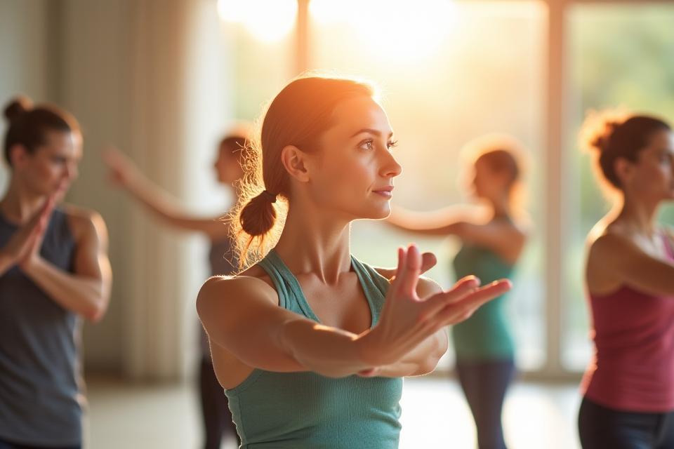 Diverse adults engaged in gentle exercise, like yoga and stretching