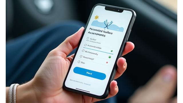 Screenshot of Solace Anchor's mobile-friendly personalized assessment interface, clean and easy to navigate with progress bar.
